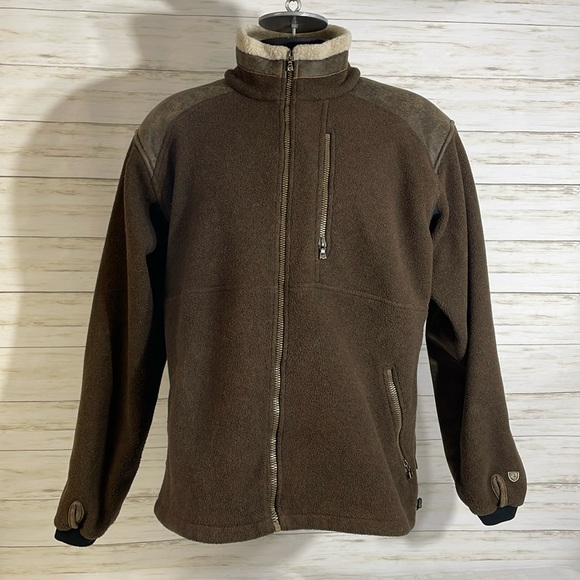 Kuhl Alpenwurx Heavy Fleece Suede Jacket Berber Collar Full Zip Pockets Large - Picture 1 of 16